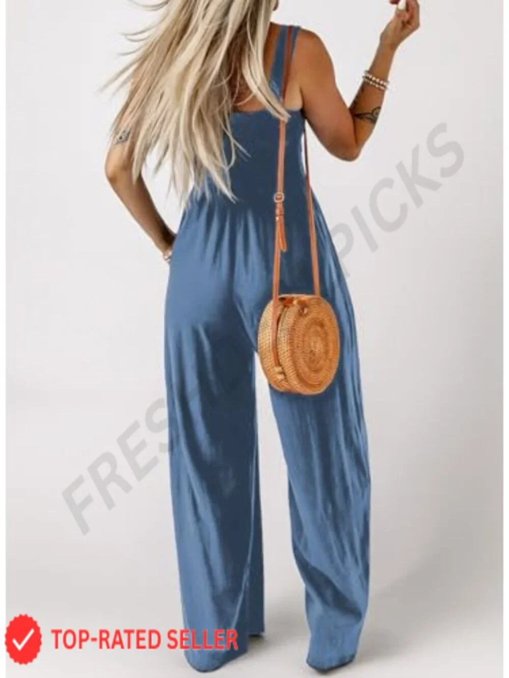 One Piece Sleeveless Wide Leg Jumpsuit Loose Fit Stretchy Polyester Casual